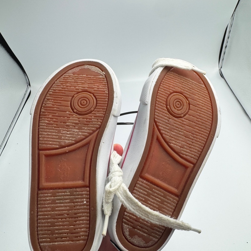 Polo by Ralph Lauren Toddler Girl Size 10 Kids White Sneakers with Pink Accents - Picture 6 of 11